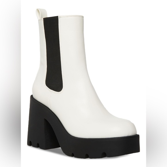 White and Black Platform Boots with Chunky Sole - Picture 1 of 11